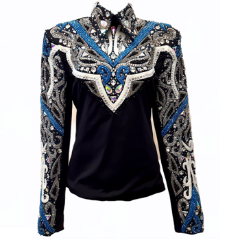 LC Collection Showbluse med sten - Blue/Silver